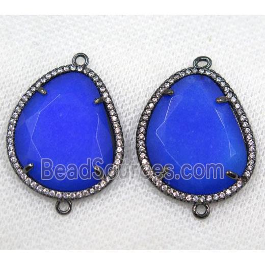 blue crystal glass connector paved rhinestone, faceted teardrop, black plated