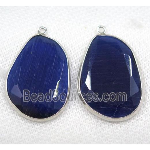 dark blue crystal glass pendant, faceted teardrop, platinum plated