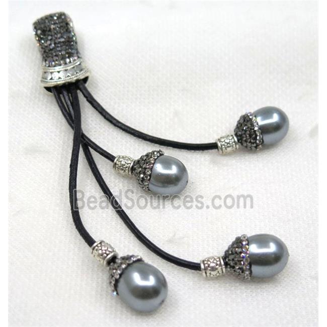 gray shell pearl tassel pave rhinestone