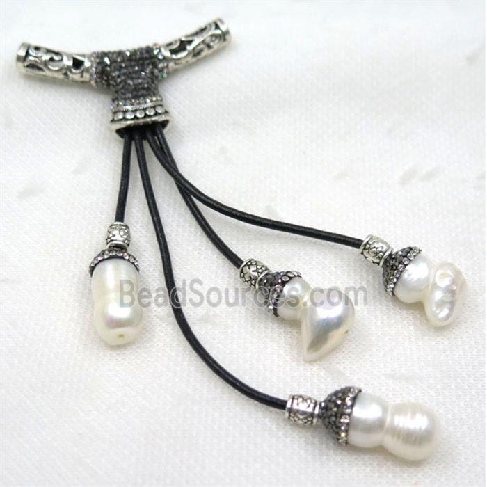 white pearl tassel pave rhinestone