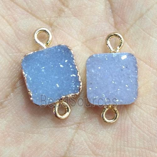 druzy agate connector, natural color, square, gold plated