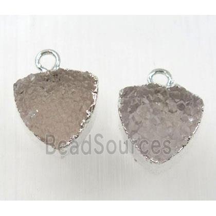 druzy agate pendant, natural color, triangle, silver plated