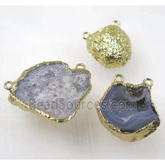 agate geode pendant with 2loops, freeform, gold plated