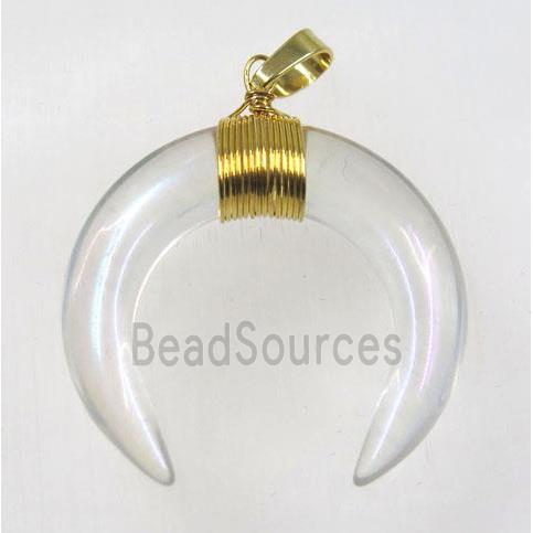 crystal glass crescent moon pendant, clear AB-color, wire wrapped