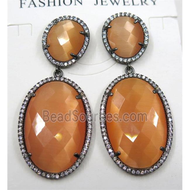 orange cats eye stone earring pave zircon