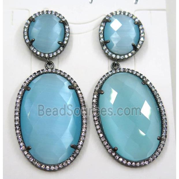 aqua cats eye stone earring pave zircon