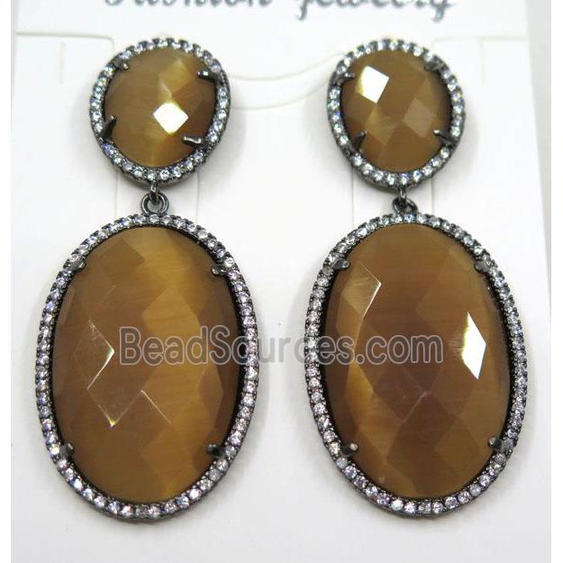 chocolate cat eye stone earring pave zircon