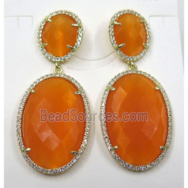 orange cat eye stone earring pave zircon