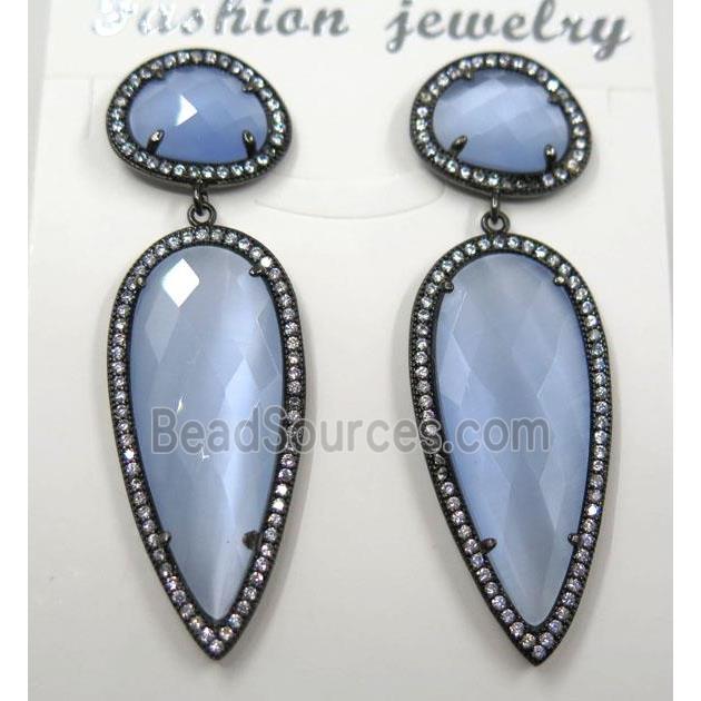 lt.blue cat eye stone earring pave zircon, droplet