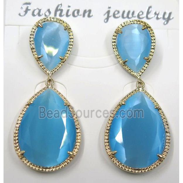 blue cat eye stone earring, droplet