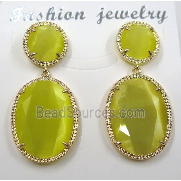 yellow cat eye stone earring, oval