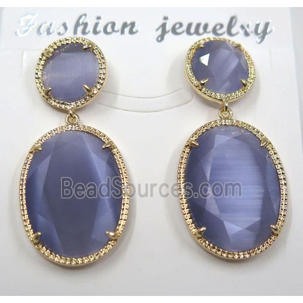 lavender cat eye stone earring, oval