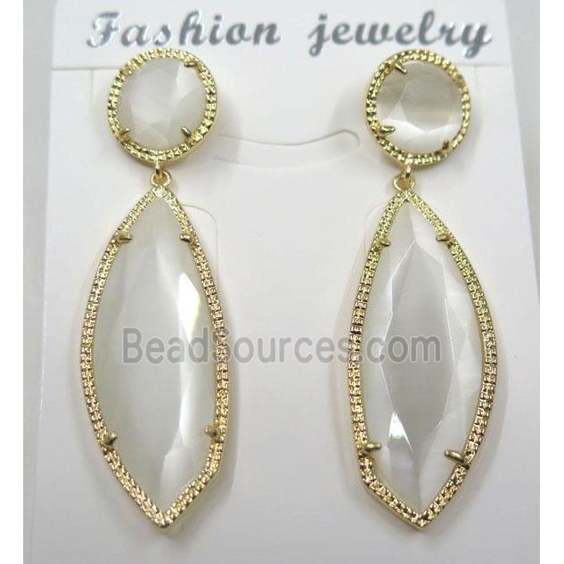 white cat eye stone earring