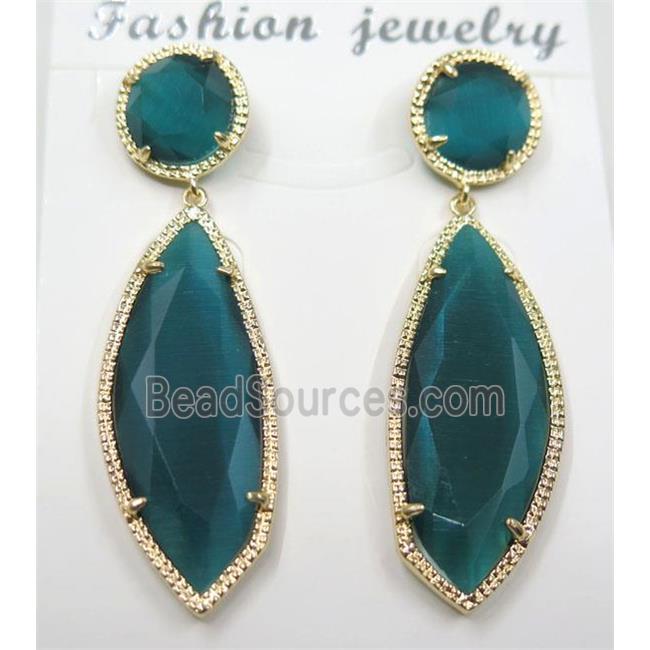 peacock green cat eye stone earring