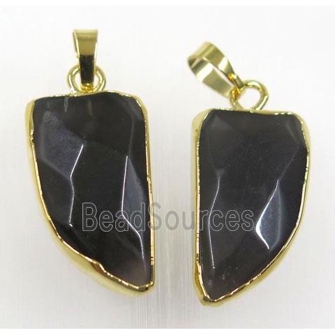 black Obsidian horn pendants, gold plated