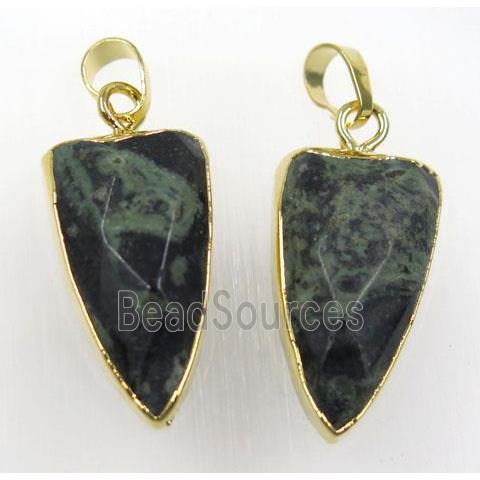 green Kambaba Jasper arrowhead pendant, gold plated