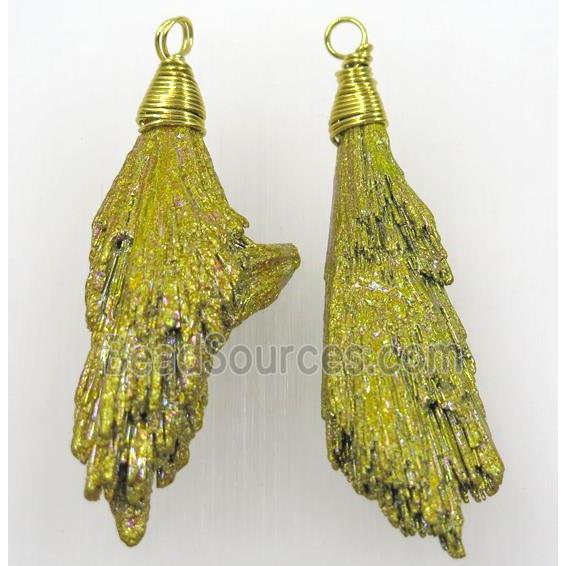 kyanite pendant, freeform, yellow Electroplated