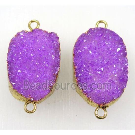 purple druzy quartz connector, freeform, gold plated