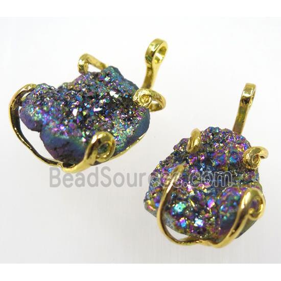 rainbow druzy agate tortoise pendant