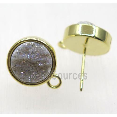 AB-color druzy quartz earring studs, gold plated