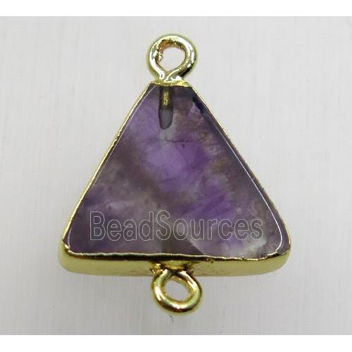 purple Amethyst triangle connector, gold plated