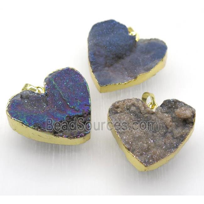 mix druzy quartz pendant, heart, gold plated