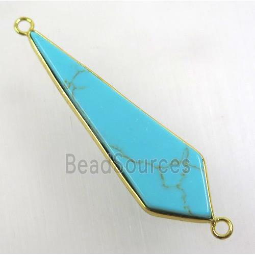 green turquoise connector, teardrop, gold plated