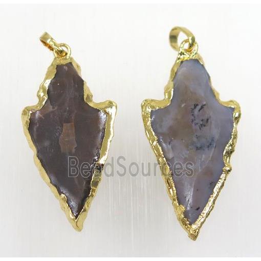 Nurtal hammered Rock Agate arrowhead pendant, gold plated