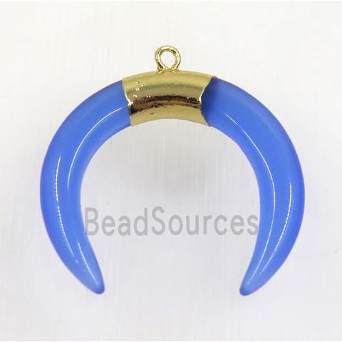 blue crystal glass crescent pendant, gold plated