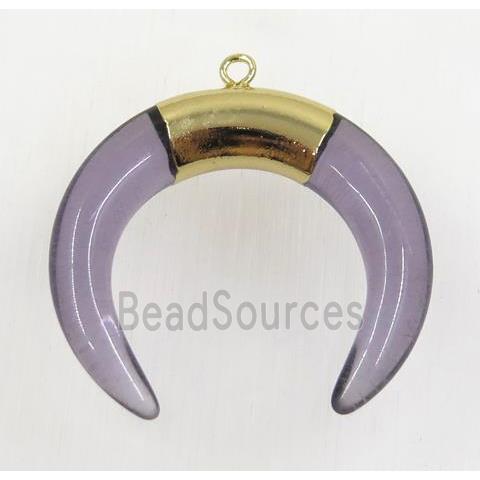 purple crystal glass crescent pendant, gold plated