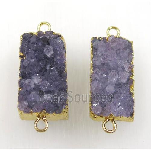 Amethyst druzy connector, purple, gold plated