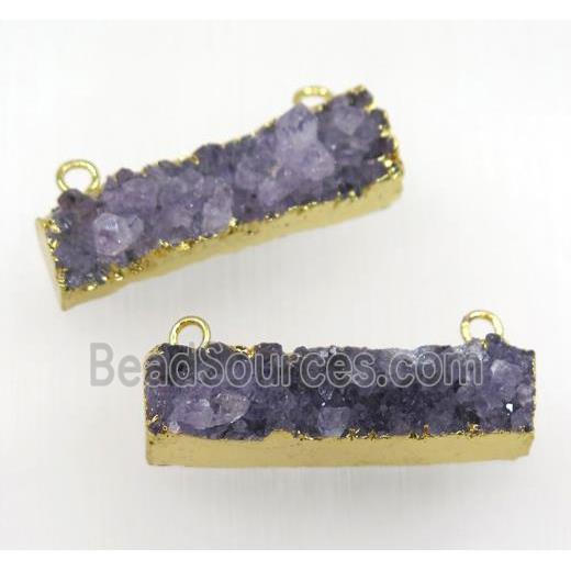 Amethyst druzy rectangle pendant with 2loops, gold plated