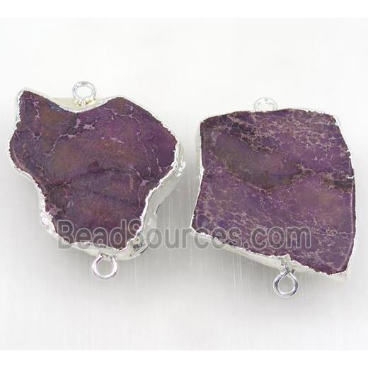 purple Sea Sediment Jasper slice connector, freeform, silver plated