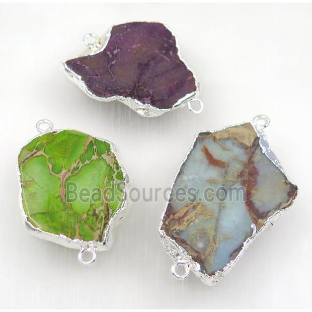 Sea Sediment Jasper slice connector, mix color, freeform, silver plated