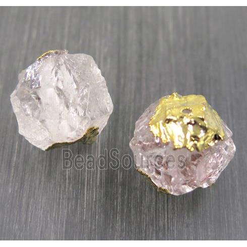 Hammered Clear Quartz round beads, gold plated