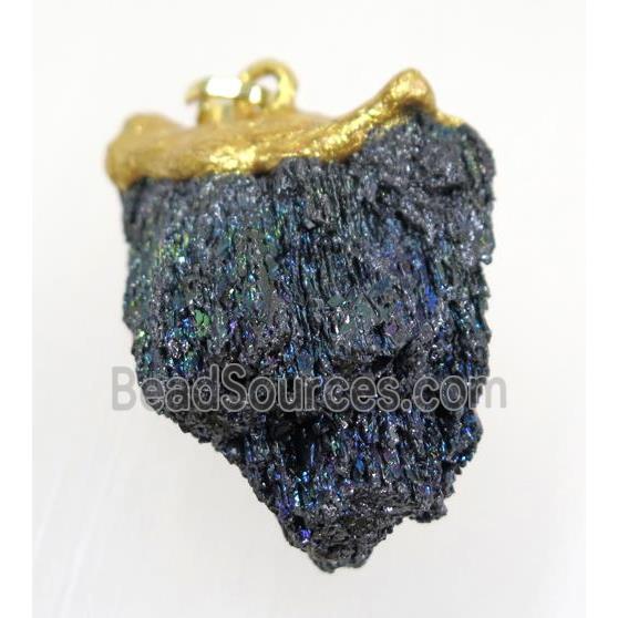 rainbow Lava stone nugget pendant, freeform, gold plated