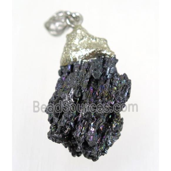 rainbow Lava stone nugget pendant, freeform, silver plated