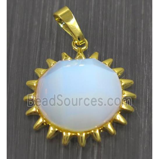 white opalite sunflower pendant, gold plated