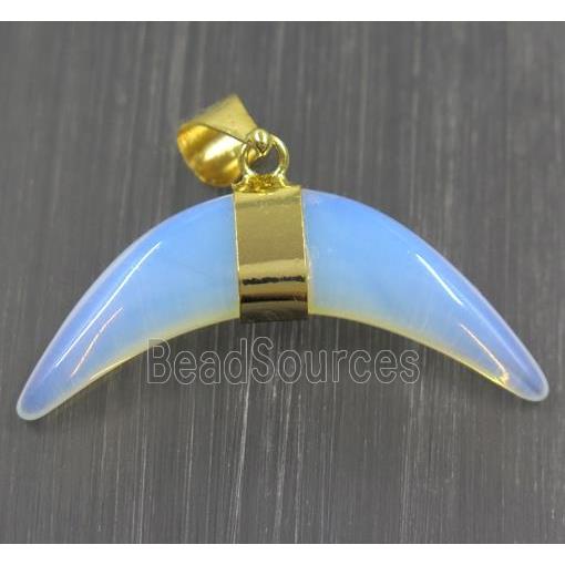 white Opalite crescent moon pendant, gold plated