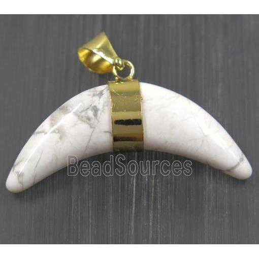 white howlite turquoise crescent moon pendant, gold plated