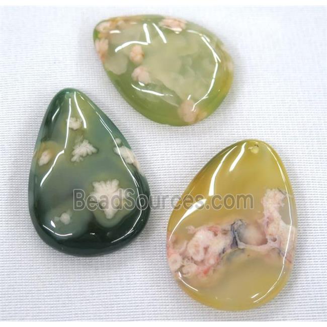 green Cherry Agate pendant, teardrop