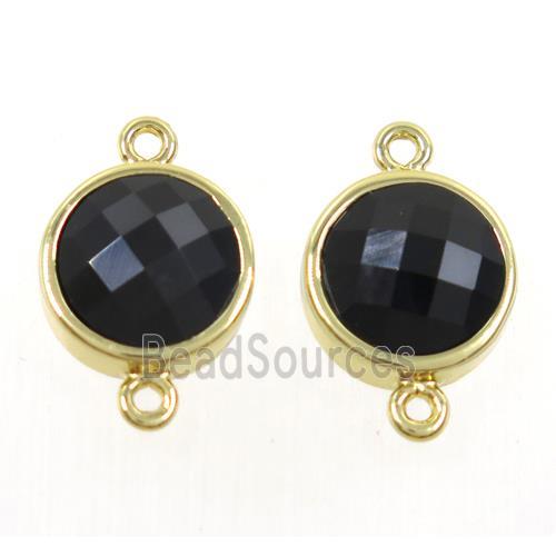 black onyx agate circle connector, gold plated