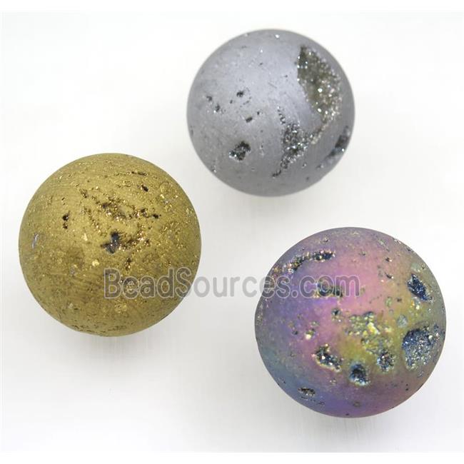 round Agate druzy Massage Ball charms, no-hole, mix color