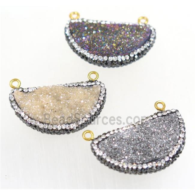 mix color Druzy Quartz pendant paved rhinestone, half moon