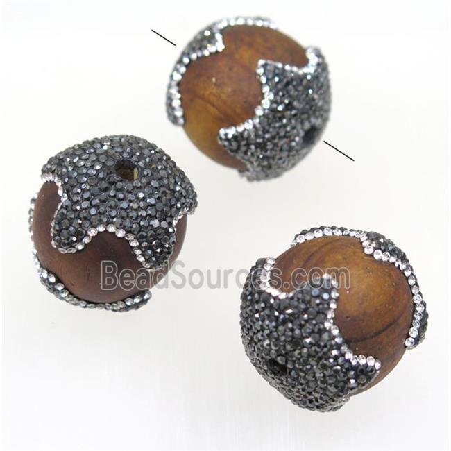 wood beadS paved rhinestone, round