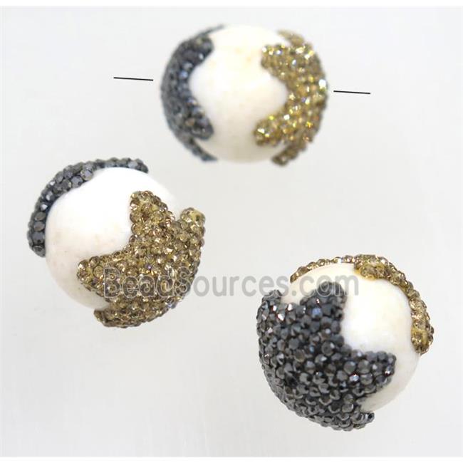 white porcelain bead paved rhinestone, round