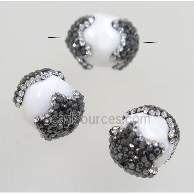 white porcelain bead paved rhinestone, round