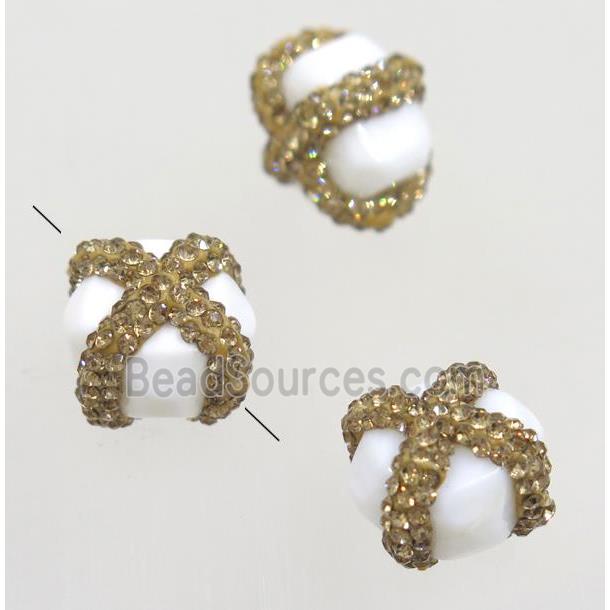 white porcelain bead paved rhinestone