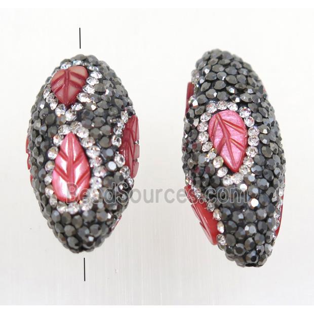 Clay rice beads paved rhinestone