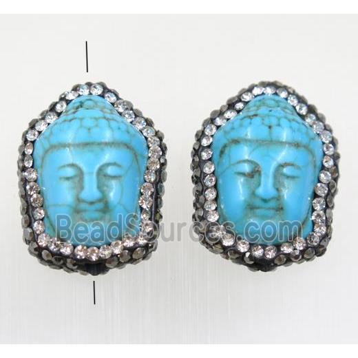 blue Synthetic turquoise buddha bead paved rhinestone, dye